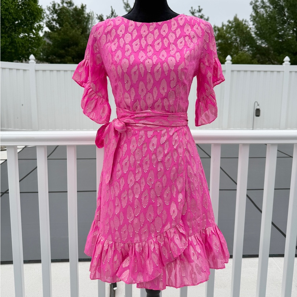 Lilly Pulitzer Darlah Silk Razberry Leopard Metallic Wrap Dress Size 2